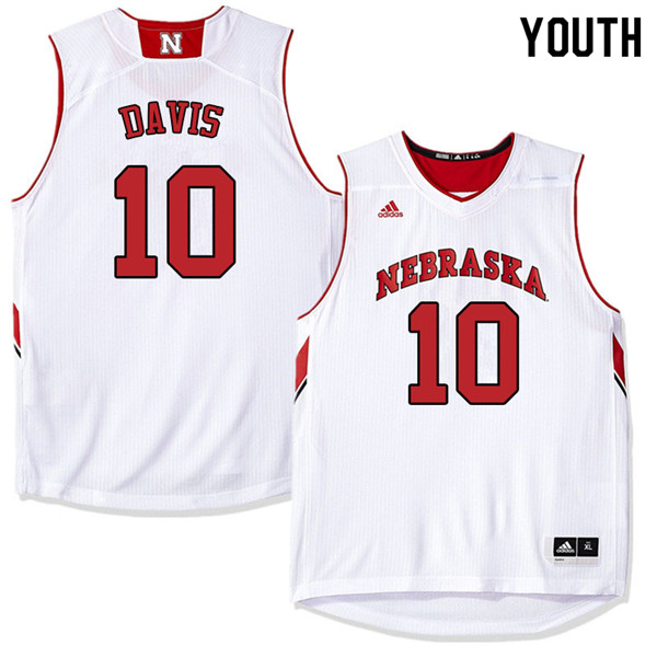 Youth Nebraska Cornhuskers #10 Karrington Davis College Basketball Jerseys Sale-White - Click Image to Close